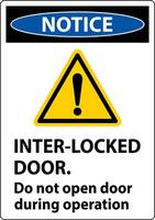 Safety sign notice Interlock doors do not open door during operation. vector