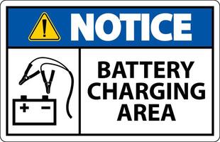 Notice Battery Charging Area Sign On White Background vector