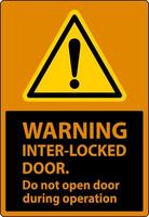 Safety sign warning Interlock doors do not open door during operation. vector