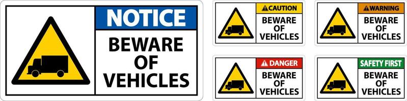 Beware of Vehicles Sign On White Background vector