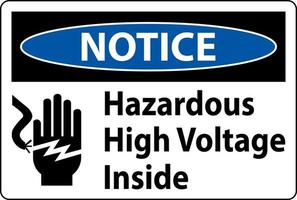 Notice Hazardous High Voltage Inside Sign On White Background vector