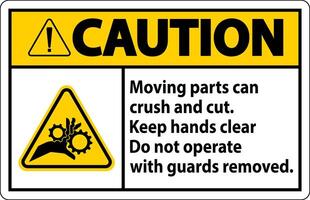 Caution Moving Parts Can Crush and Cut Label Sign vector