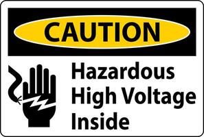 Caution Hazardous High Voltage Inside Sign On White Background vector