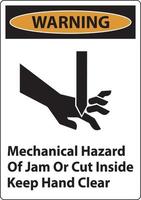 Warning Mechanical Hazard Of Jam Or Cut Inside Keep Hand Clear vector