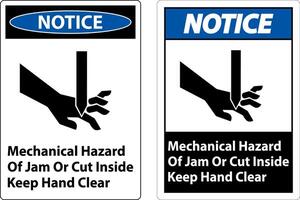 Notice Mechanical Hazard Of Jam Or Cut Inside Keep Hand Clear vector