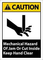 Precaución Peligro mecánico de atasco o corte interior Mantenga las manos alejadas vector