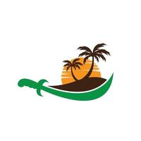 palmera verano con espada icono de vector de paisaje árabe
