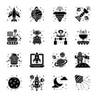 paquete de iconos de glifos de satélites espaciales vector