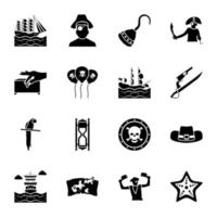 iconos de glifo de objetos piratas de moda vector
