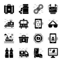 colección de iconos de glifos de equipos de rescate vector