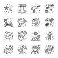 Collection of Space Study Line Icons vector