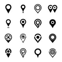 Set of Location Pins Glyph Icons vector