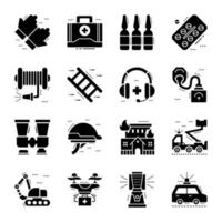 Pack of Rescue Tools Glyph Icons vector