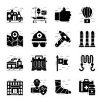 Pack of Emergency Rescue Tools Glyph Icons vector