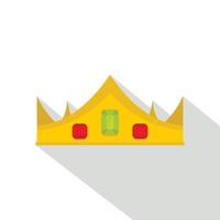 icono de la corona real de oro, estilo plano vector