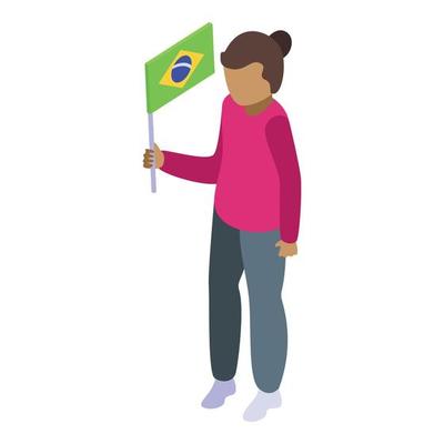 Kid with Brazil flag icon isometric vector. World child