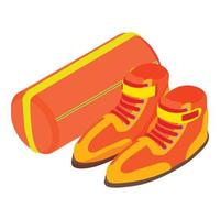 Sport accessory icon isometric vector. New red karting shoe and tire bag icon vector