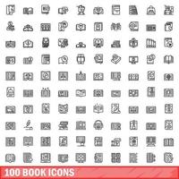 100 book icons set, outline style vector