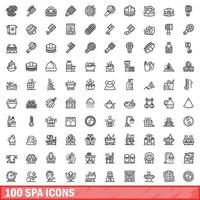 100 spa icons set, outline style vector