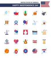 Editable Vector Flat Pack of USA Day 25 Simple Flats of weapon canon flower army pumpkin Editable USA Day Vector Design Elements