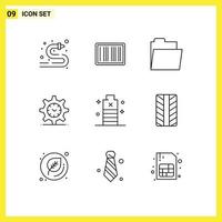 Universal Icon Symbols Group of 9 Modern Outlines of essential battery files watch setting Editable Vector Design Elements