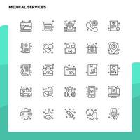 conjunto de iconos de línea de servicios médicos conjunto 25 iconos diseño de estilo minimalista vectorial conjunto de iconos negros paquete de pictogramas lineales vector