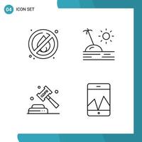 Vector Pack of 4 Outline Symbols. Line Style Icon Set on White Background for Web and Mobile.