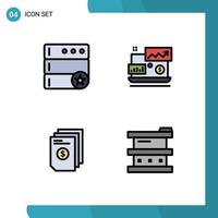 Editable Vector Line Pack of 4 Simple Filledline Flat Colors of database money dollar sign laptop document Editable Vector Design Elements