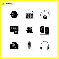 9 Icon Set. Simple Solid Symbols. Glyph Sign on White Background for Website Design Mobile Applications and Print Media. vector