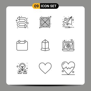 User Interface Pack of 9 Basic Outlines of crypto lisk marketing year day Editable Vector Design Elements