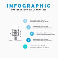 Building City Dormitory Hostel Hotel Line icon with 5 steps presentation infographics Background vector