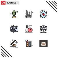 conjunto de 9 iconos de interfaz de usuario modernos símbolos signos para pines bola amor horario calendario elementos de diseño vectorial editables vector