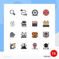 Modern Set of 16 Flat Color Filled Lines Pictograph of light storage job reel camera reel Editable Creative Vector Design Elements