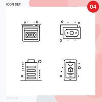 Line Pack of 4 Universal Symbols of business development full cash battery mobile Editable Vector Design Elements