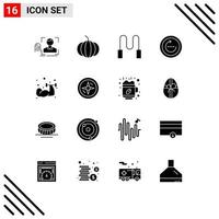 16 User Interface Solid Glyph Pack of modern Signs and Symbols of sport dumbbell skipping ui reload Editable Vector Design Elements