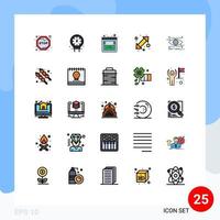 25 Universal Filled line Flat Color Signs Symbols of focus attention html up down go Editable Vector Design Elements