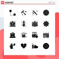 Set of 16 Vector Solid Glyphs on Grid for laptop bulb steak sweet donut Editable Vector Design Elements