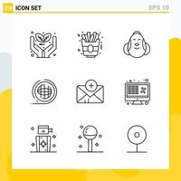 colección de 9 iconos de línea universal conjunto de iconos para web y móvil vector