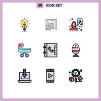 9 User Interface Filledline Flat Color Pack of modern Signs and Symbols of push baby pertinent trolly women Editable Vector Design Elements