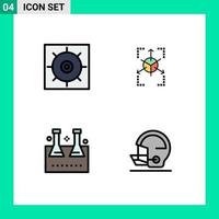 Set of 4 Modern UI Icons Symbols Signs for control lab flask prototype chart test tube Editable Vector Design Elements