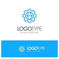 Gear Setting Globe Blue outLine Logo with place for tagline vector