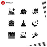 Pack of 9 Modern Solid Glyphs Signs and Symbols for Web Print Media such as lab chinese nutrition china architecture Editable Vector Design Elements