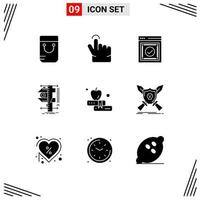 Universal Icon Symbols Group of 9 Modern Solid Glyphs of book measurement success physics caliper Editable Vector Design Elements