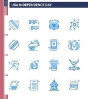 paquete de iconos de vector de stock de día americano 16 signos y símbolos de línea para el signo de policía estadounidense hombres estrella estadounidenses elementos de diseño de vector de día de EE. UU. editables