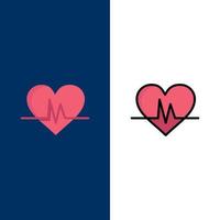 Ecg Heart Heartbeat Pulse  Icons Flat and Line Filled Icon Set Vector Blue Background