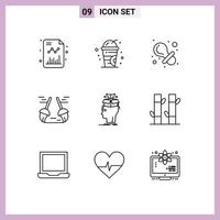 Mobile Interface Outline Set of 9 Pictograms of head data baby sweep clean Editable Vector Design Elements
