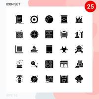 User Interface Pack of 25 Basic Solid Glyphs of king crown video best preserves Editable Vector Design Elements