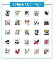 Corona virus 2019 and 2020 epidemic 25 Flat Color Filled Line icon pack such as capsule icu scan virus hospital bed magnifying viral coronavirus 2019nov disease Vector Design Elements