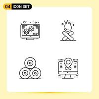 Set of 4 Modern UI Icons Symbols Signs for marketing nature bonfire fire map Editable Vector Design Elements