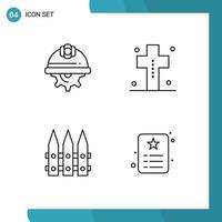 Set of 4 Vector Filledline Flat Colors on Grid for cap tombstone labor dead garden Editable Vector Design Elements